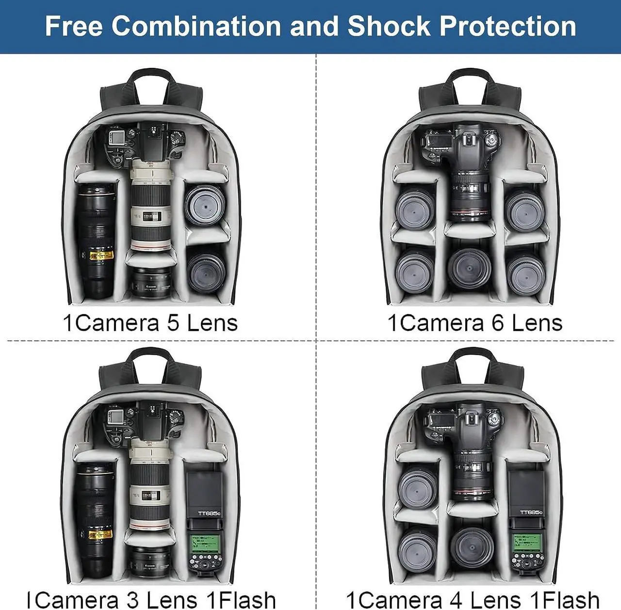 Alt view image 3 of 7 - Cwatcun Waterproof Camera Backpack for DSLR, Mirrorless - Compatible with Sony, Canon, Nikon Camera and Lens Accessories
