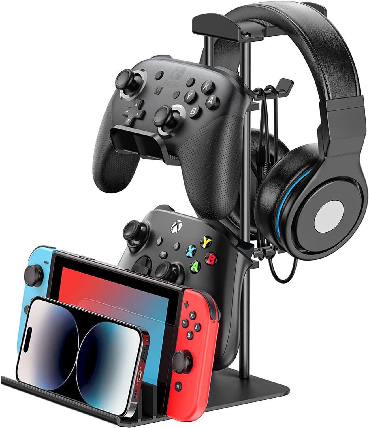 Main image of KDD Headphone Stand, Game Controller Holder & Headset Holder for Desk, Earphone Stand with Aluminum Supporting Bar, Universal Storage Organizer Headphones/Controller/Switch/iPad/Mobile Phone