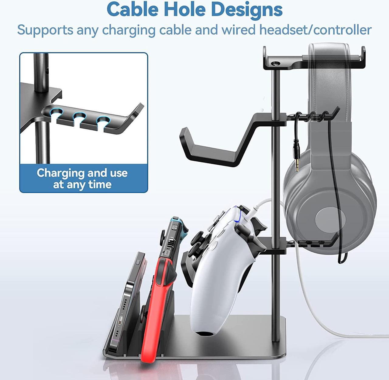 Alt view image 2 of 7 - KDD Headphone Stand, Game Controller Holder & Headset Holder for Desk, Earphone Stand with Aluminum Supporting Bar, Universal Storage Organizer Headphones/Controller/Switch/iPad/Mobile Phone