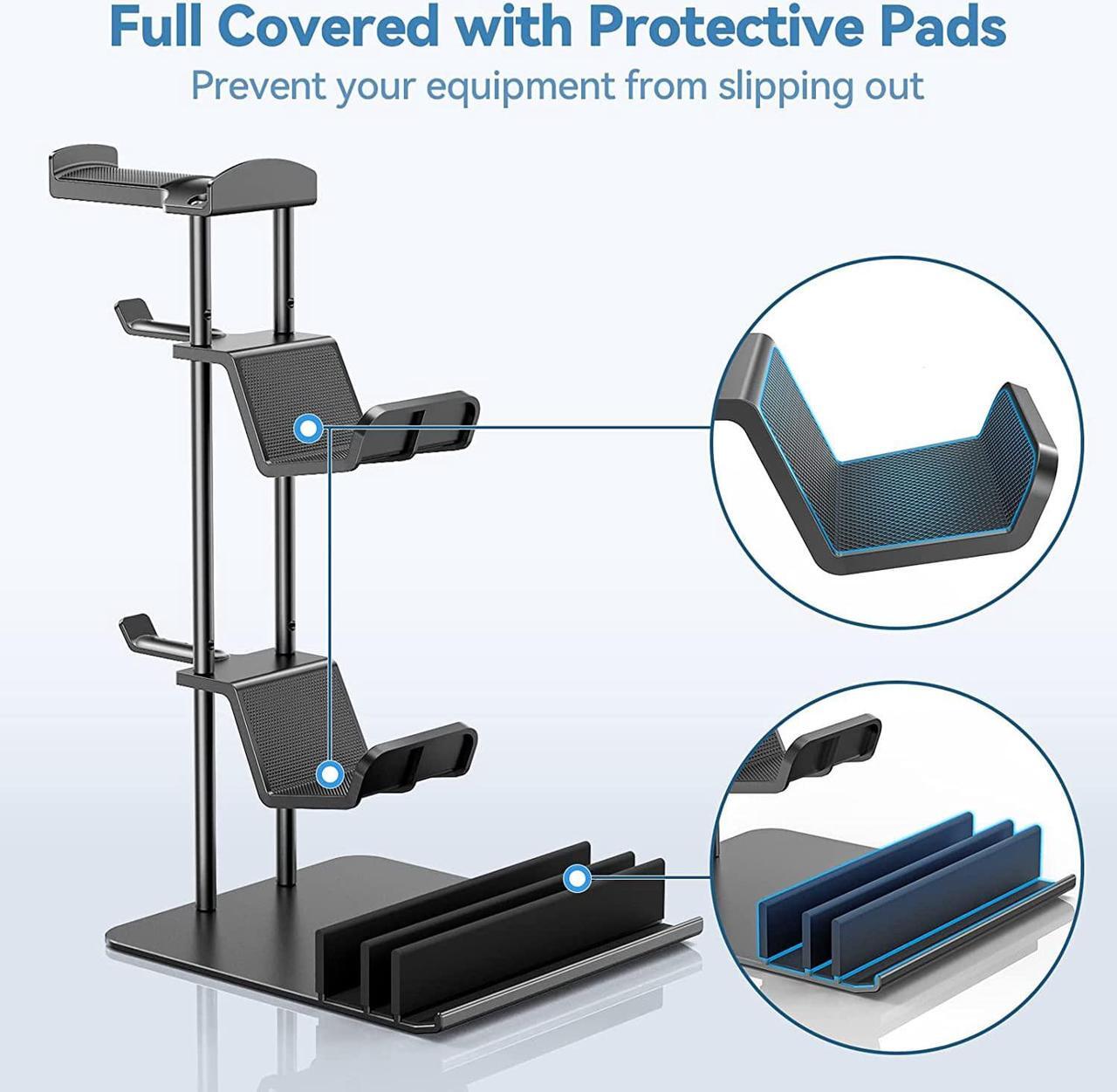 Alt view image 3 of 7 - KDD Headphone Stand, Game Controller Holder & Headset Holder for Desk, Earphone Stand with Aluminum Supporting Bar, Universal Storage Organizer Headphones/Controller/Switch/iPad/Mobile Phone