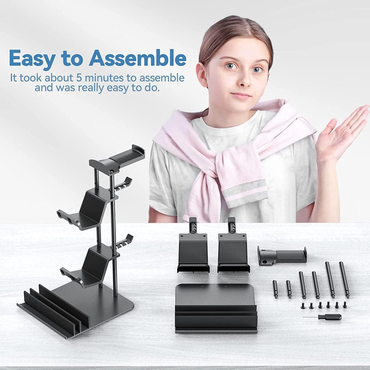 Alt view image 7 of 7 - KDD Headphone Stand, Game Controller Holder & Headset Holder for Desk, Earphone Stand with Aluminum Supporting Bar, Universal Storage Organizer Headphones/Controller/Switch/iPad/Mobile Phone