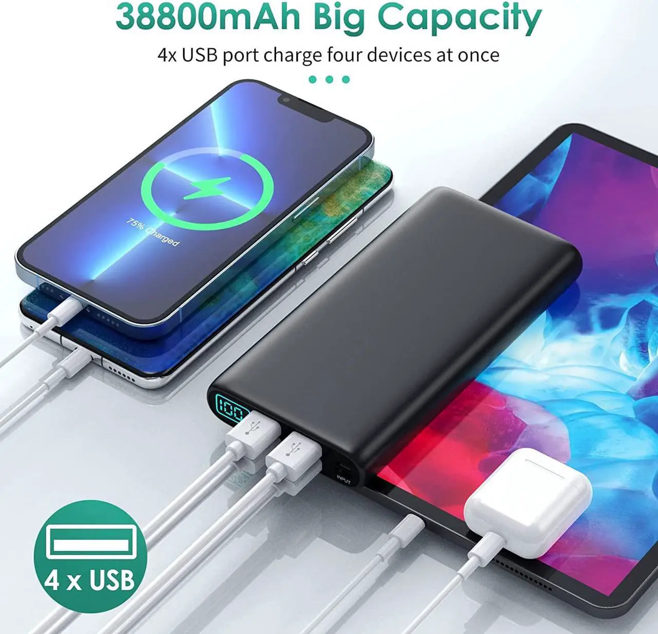 Alt view image 4 of 7 - Portable Charger 38800mAh,LCD Display Power Bank,4 USB Outputs Battery Pack Backup, USB-C in&out Dual Input Phone Charging Compatible with iPhone 15/14/13 Pro Max/12,Android Samsung Galaxy Pixel Nexus