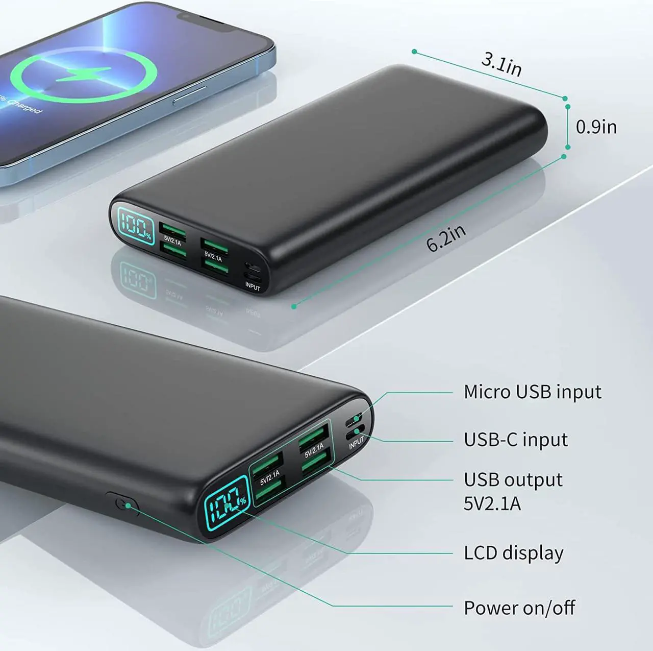 Alt view image 5 of 7 - Portable Charger 38800mAh,LCD Display Power Bank,4 USB Outputs Battery Pack Backup, USB-C in&out Dual Input Phone Charging Compatible with iPhone 15/14/13 Pro Max/12,Android Samsung Galaxy Pixel Nexus