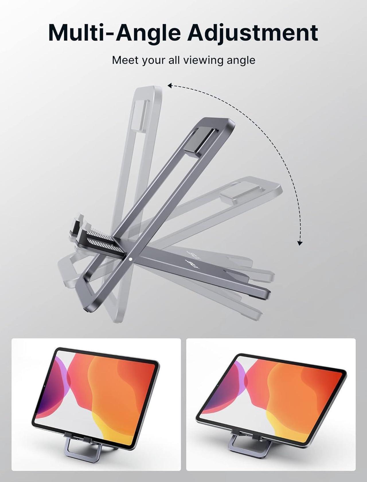 Alt view image 5 of 7 - Universal Tablet Stand Portable Foldable Tablet Holder for Desk Compatible with iPad Mini/Air  Galaxy Tab Kindle Fire Steam Deck Switch ROG Ally iPhone and Other Tablets-Gray