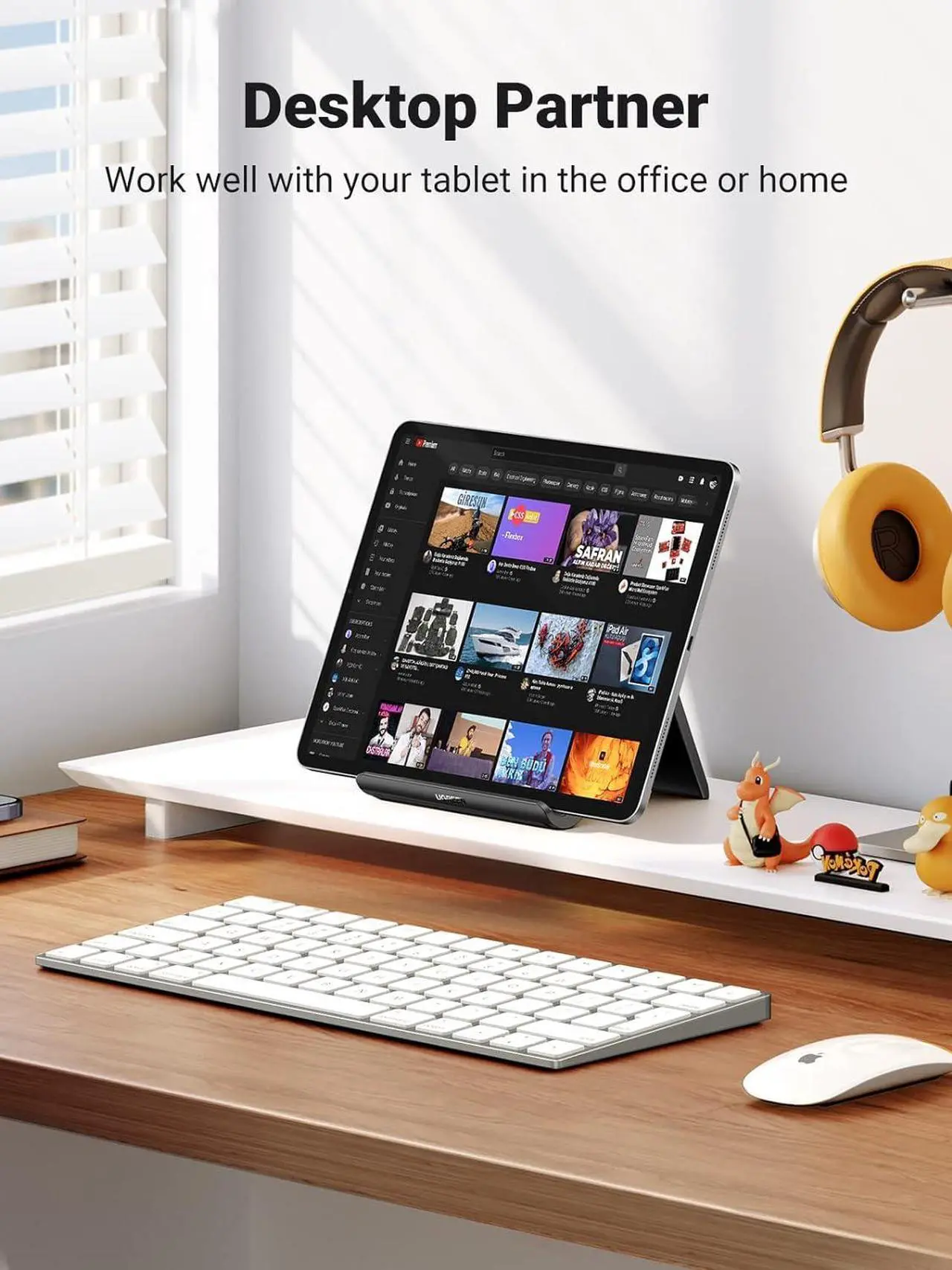 Alt view image 2 of 7 - Tablet Stand Holder Adjustable Portable Desktop Dock Office Compatible for iPad Pro 11 9.7 10.5 Air Mini 5 4 3 2 iPhone 16 15 14 13 12 Black
