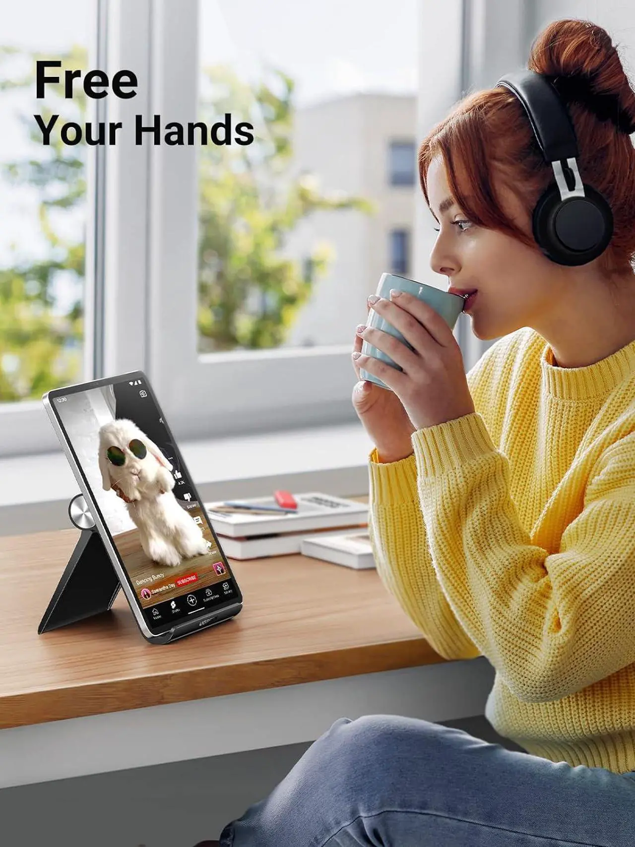 Alt view image 5 of 7 - Tablet Stand Holder Adjustable Portable Desktop Dock Office Compatible for iPad Pro 11 9.7 10.5 Air Mini 5 4 3 2 iPhone 16 15 14 13 12 Black