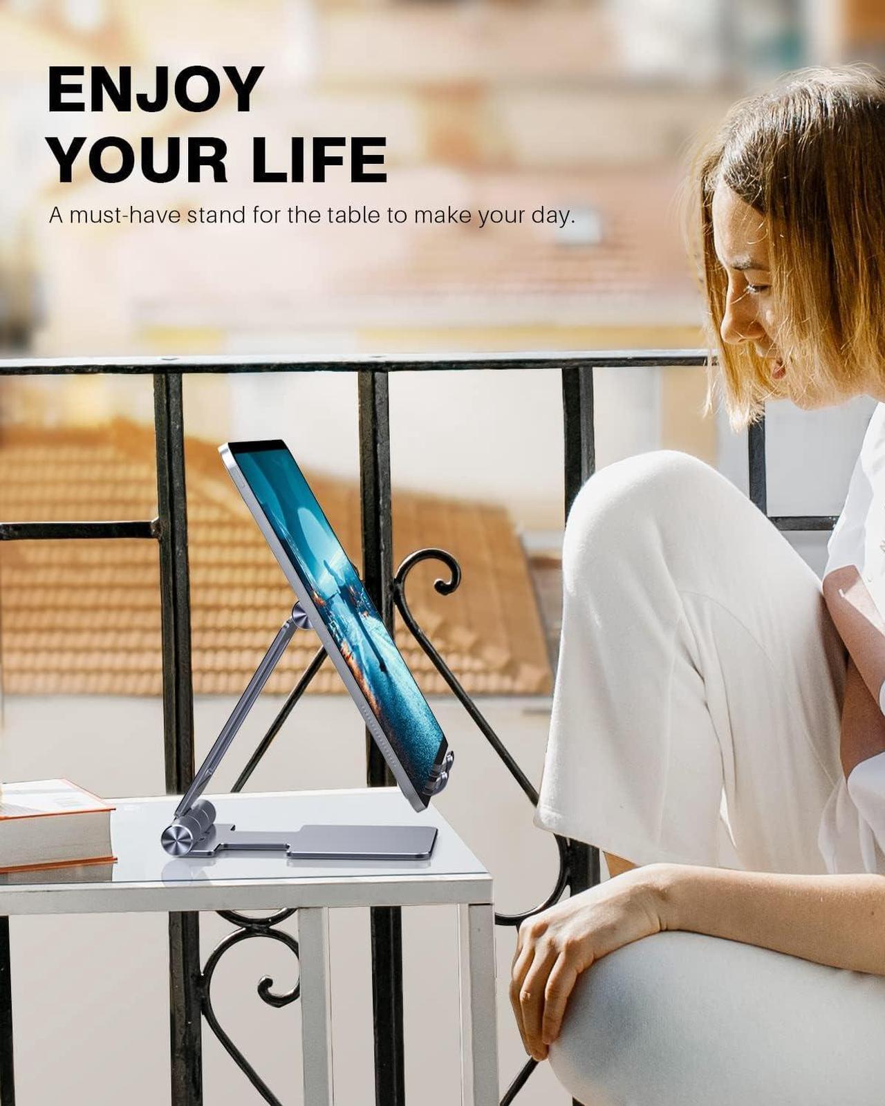Alt view image 3 of 6 - Tablet Stand Adjustable Tablet Holder for Desk Foldable Aluminium for iPad Stand Dock Holder for iPad Air 5/4/Mini 6/Mini 5/10.2/Pro 12.9/Pro 11 Portable Monitor Surface (4-13 inch)-Grey
