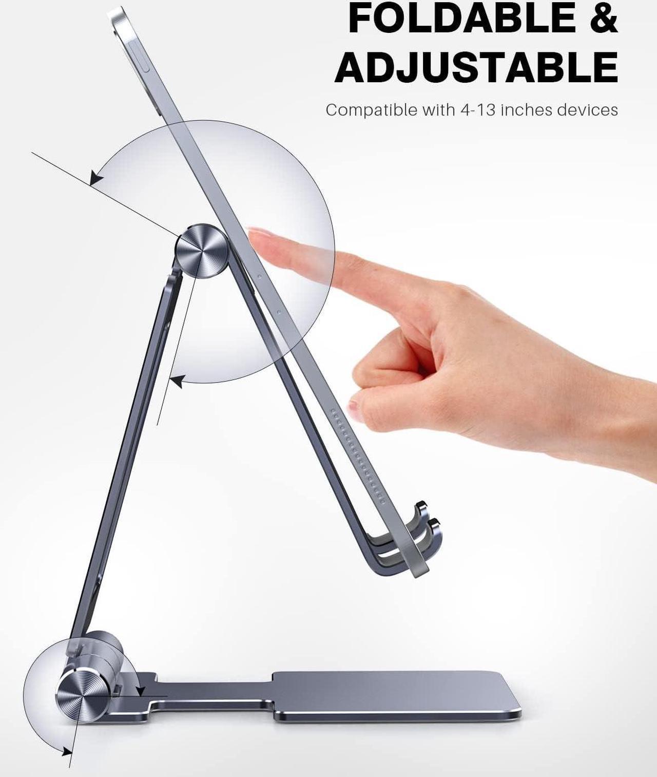 Alt view image 4 of 6 - Tablet Stand Adjustable Tablet Holder for Desk Foldable Aluminium for iPad Stand Dock Holder for iPad Air 5/4/Mini 6/Mini 5/10.2/Pro 12.9/Pro 11 Portable Monitor Surface (4-13 inch)-Grey