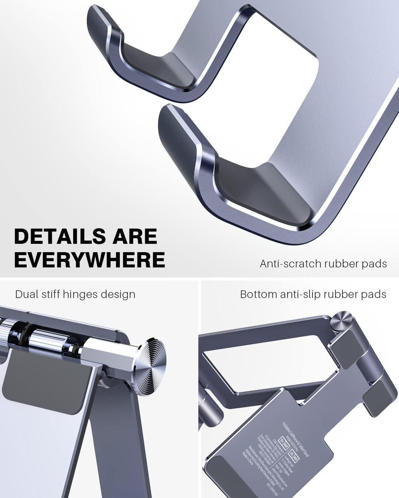 Alt view image 5 of 6 - Tablet Stand Adjustable Tablet Holder for Desk Foldable Aluminium for iPad Stand Dock Holder for iPad Air 5/4/Mini 6/Mini 5/10.2/Pro 12.9/Pro 11 Portable Monitor Surface (4-13 inch)-Grey