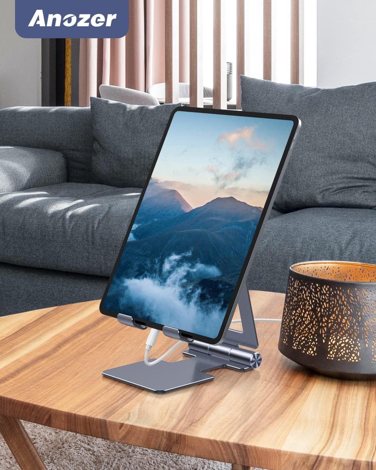 Alt view image 6 of 6 - Tablet Stand Adjustable Tablet Holder for Desk Foldable Aluminium for iPad Stand Dock Holder for iPad Air 5/4/Mini 6/Mini 5/10.2/Pro 12.9/Pro 11 Portable Monitor Surface (4-13 inch)-Grey