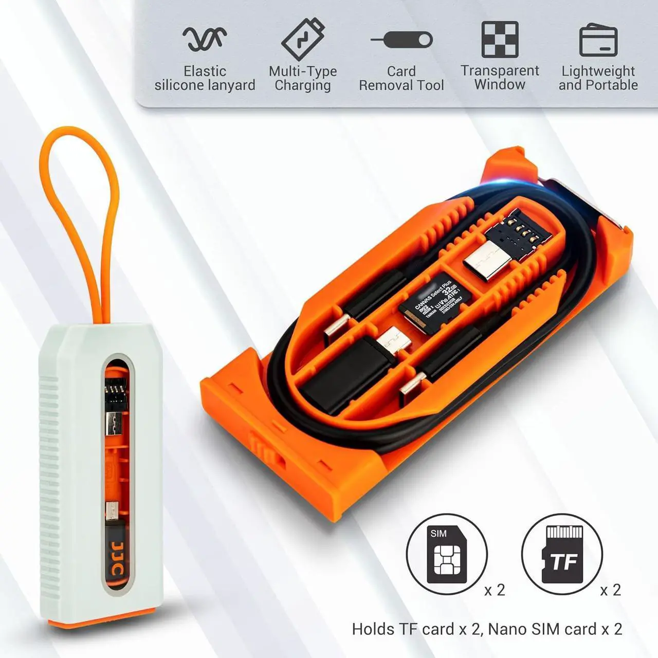 Alt view image 3 of 7 - 5 in 1 Data Cable Adapter Kit Data Cable Transfer Storage with Micro USB Type-A OTG Adapter 1.8ft Data and Charger Cable Charging Cable Convertor for Travel Hold 2 Micro SD 2 Nano SIM Cards