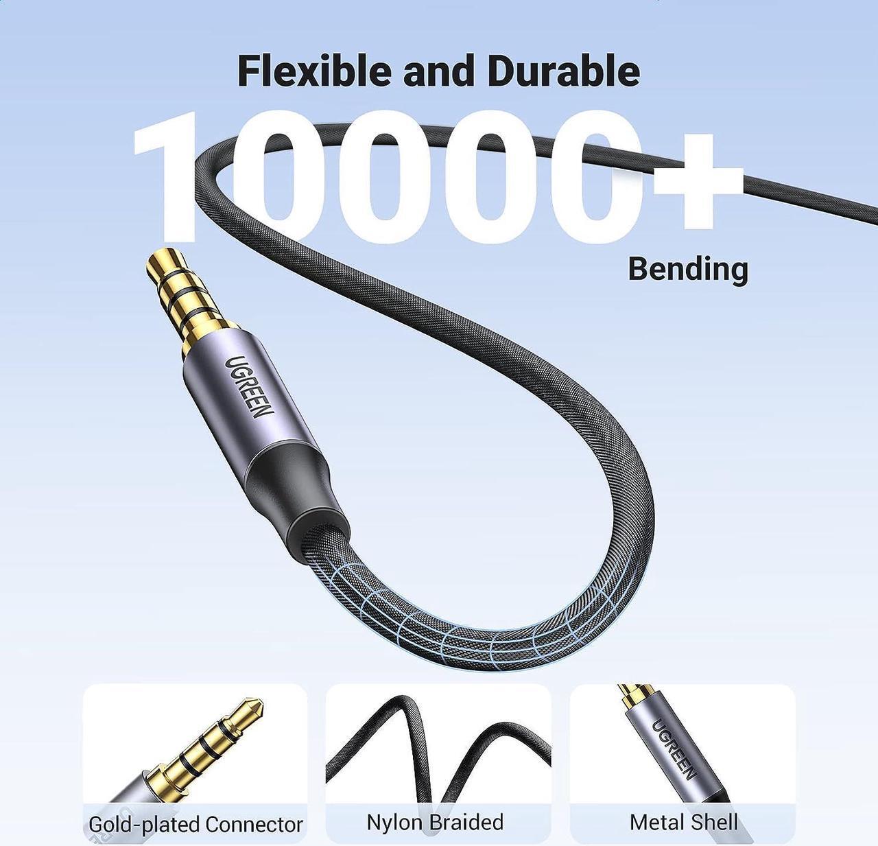Alt view image 4 of 7 - 3.5mm Audio Cable Braided 4-Pole Hi-Fi Stereo TRRS Jack Shielded Male to Male AUX Cord Compatible with iPad  Phones Tablets Car Home Stereos Headphones Speaker 6FT