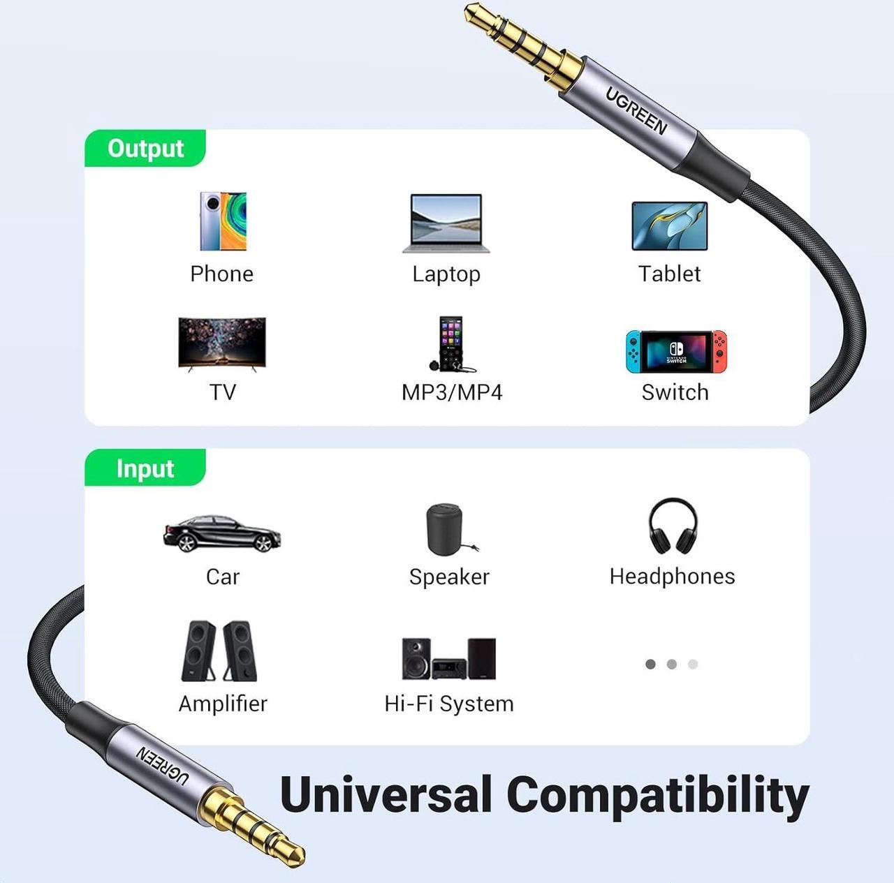 Alt view image 7 of 7 - 3.5mm Audio Cable Braided 4-Pole Hi-Fi Stereo TRRS Jack Shielded Male to Male AUX Cord Compatible with iPad  Phones Tablets Car Home Stereos Headphones Speaker 6FT