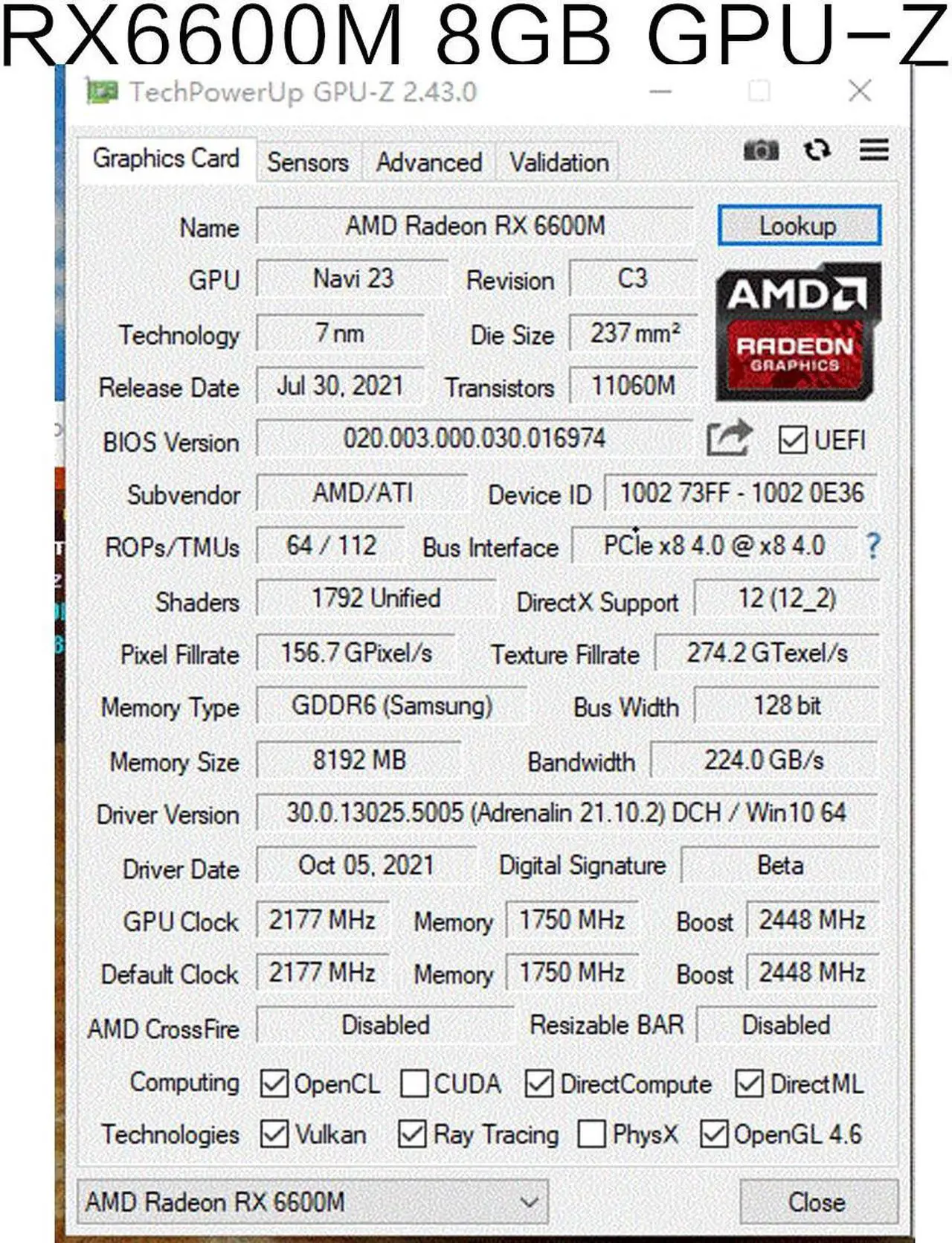 Alt view image 5 of 7 - 51RISC RX6600M 8GB Graphics Card GPU GDDR6 128-bit 14 Gbps 7nm video card Support Desktop CPU placa de video RX6600