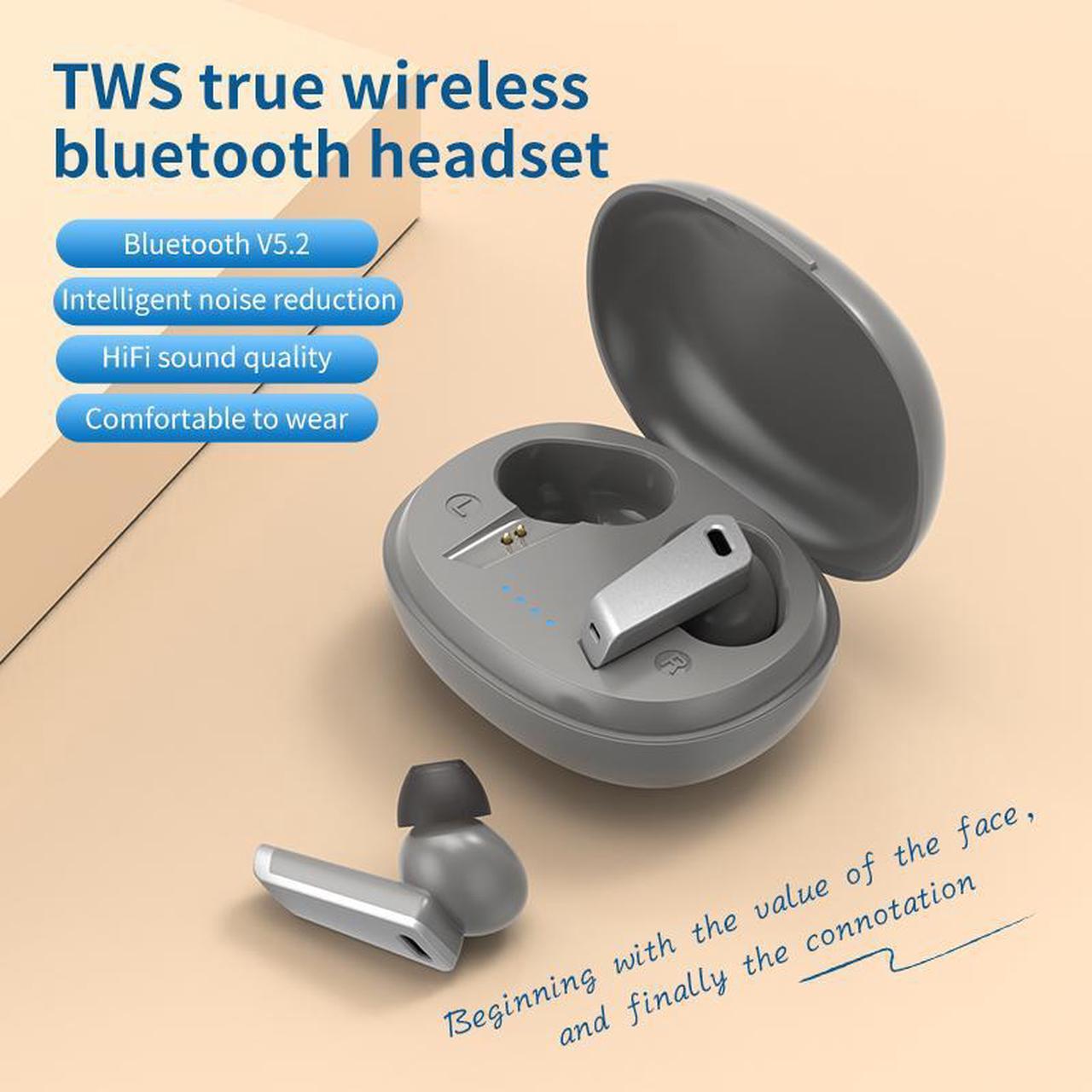 Alt view image 2 of 7 - HEQING Wireless Earbuds Bluetooth 5.2 in Ear Buds Light-Weight Headphones,Deep Bass Sound with Charging Case, Clear Calls Earphones for Sports Workout Gray