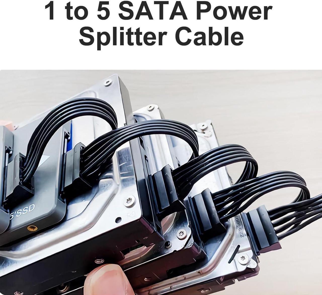 JIMTAB SATA Power Splitter Cable 19.7 in (500 mm) - 15 Pin SATA 1 Male to 5 Female Power Splitter Adapter Cable Powers up to 5 HDD, SSD, Optical Drives