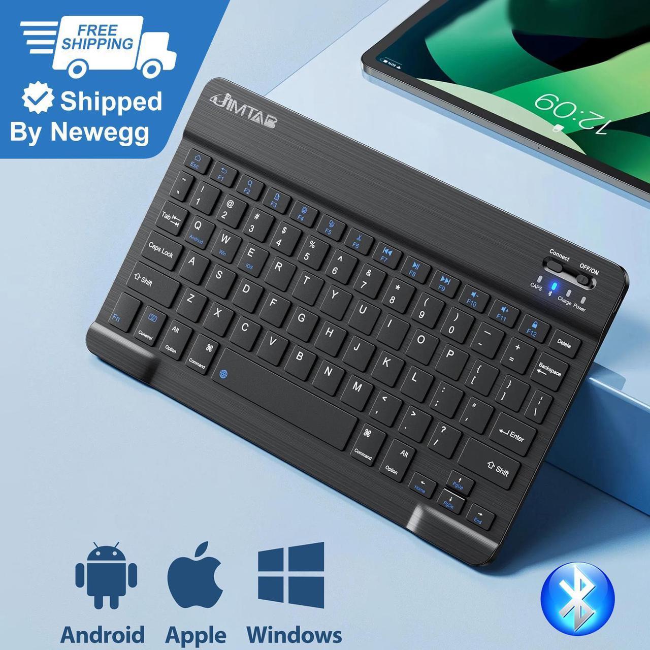 JIMTAB Ultra-Slim Bluetooth Keyboard 10 Inch Portable Mini Wireless Keyboard Rechargeable for Apple iPad iPhone Samsung Tablet Phone Smartphone iOS Android Windows