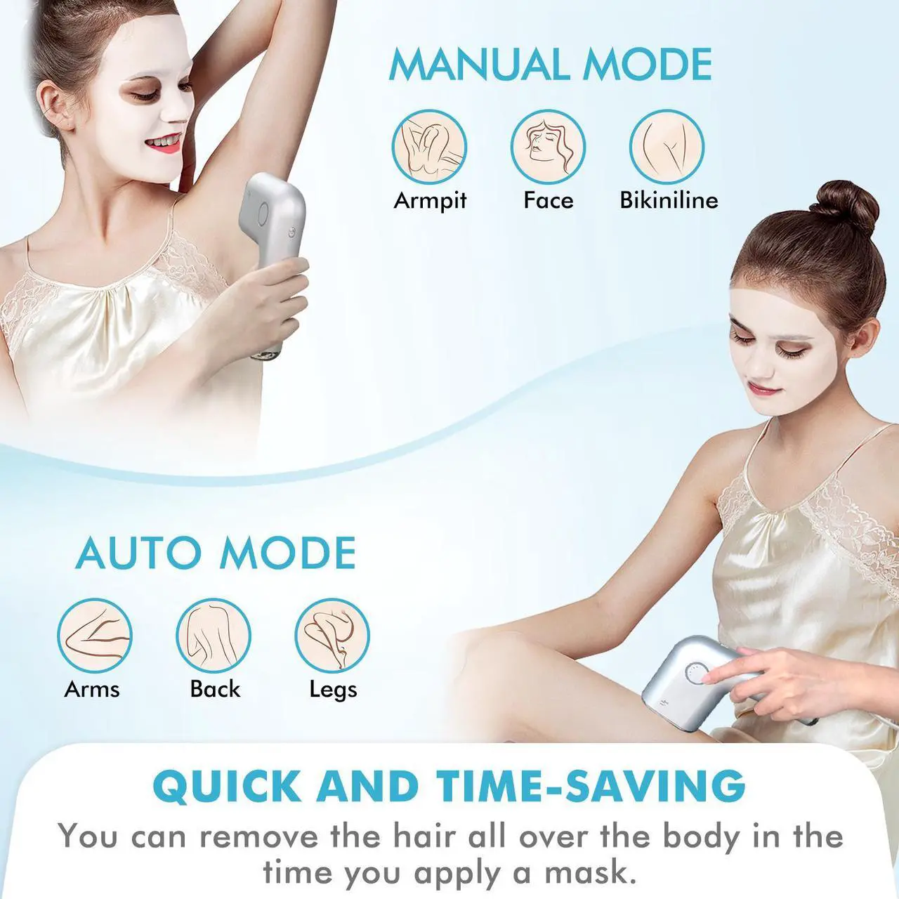 Alt view image 5 of 7 - Summer IPL Laser Hair Removal for Women and Men, Painless Hair Removal Device, Fast Cooling, Safe and Long-Lasting, Reduces Body and Facial Hair Growth
