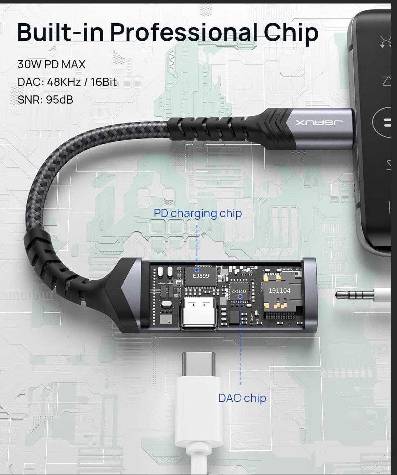 Alt view image 4 of 7 - USB C to 3.5mm Headphone and Charger Adapter 2-in-1 AUX Mic Jack with PD 60W Fast Charging for Stereo Earphones Compatible for iPhone 15 Pro Max/15 Pro Samsung S23/S22/S21 iPad Pro Pixel-Grey