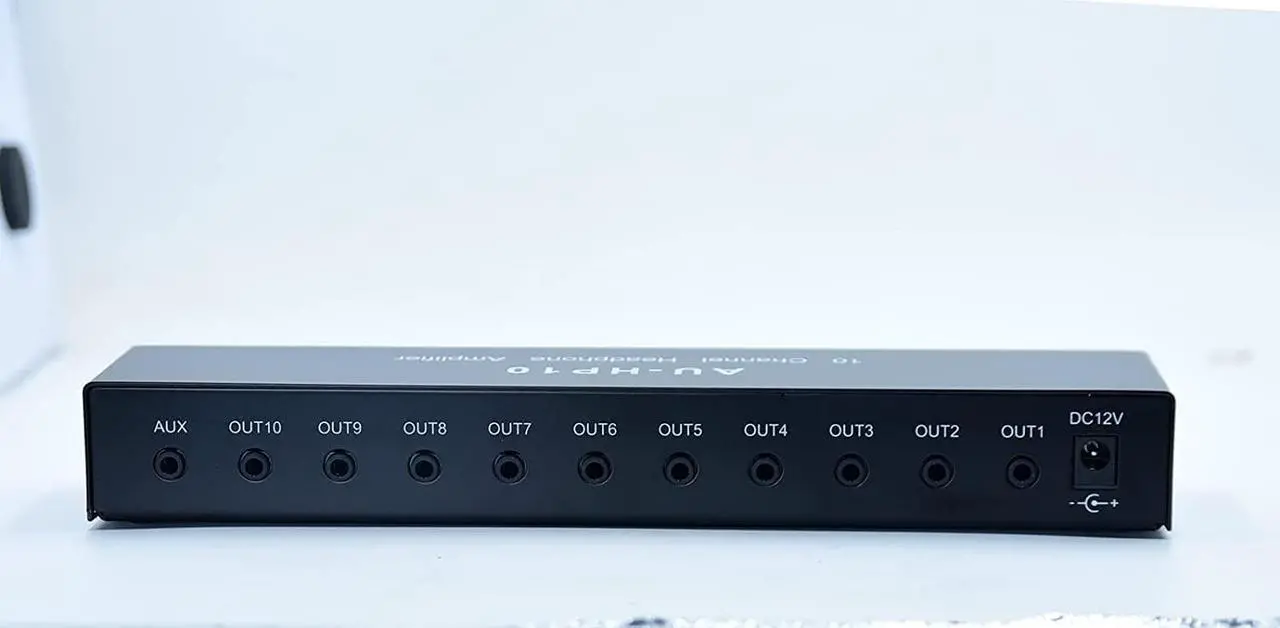 Alt view image 6 of 6 - Mini Jack TRS 3.5 mm Input 1 in 10 Out Channel Headphone Amplifier Stereo Audio Amp with 12V 1A Power Adapter Distributor Headphone Splitter for Studio and Stage