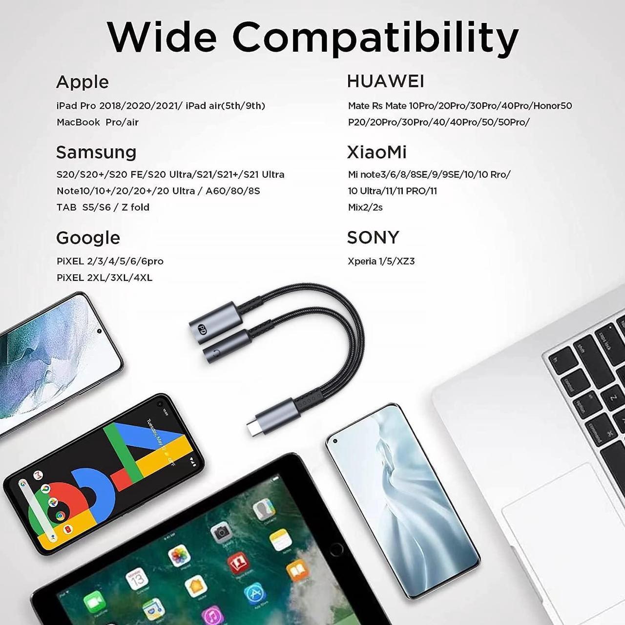 Alt view image 6 of 7 - USB C to 3.5mm Headphone and Charger Adapter 2-in-1 USB C to Aux Audio Adapter with PD 60W Fast Charging Compatible with Apple iPhone 15/15Plus/15Pro/15Pro Max Samsung S23/S22/S21 iPad Pixel 7/6
