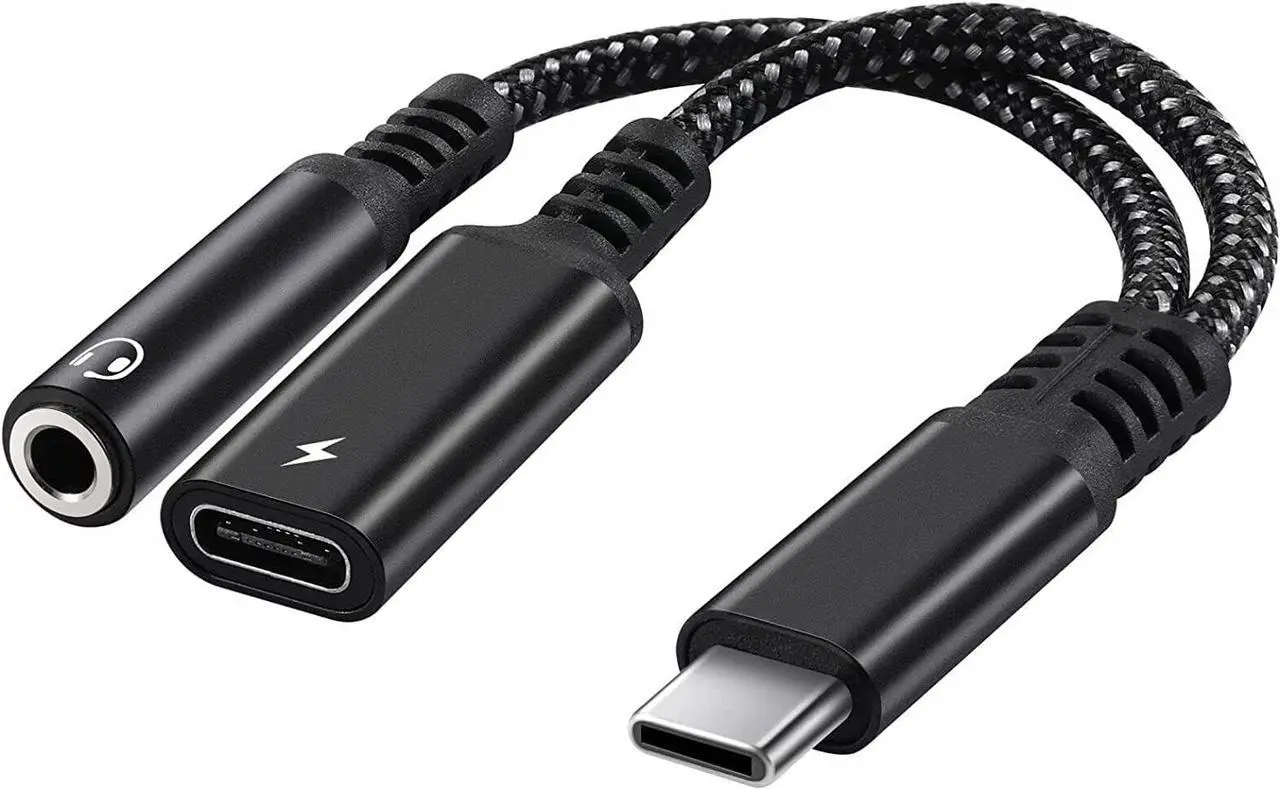 Main image of USB C to 3.5mm Audio Jack and PD Charger Adapter Cable 2-in-1 Splitter Cord Type C to 3.5 mm Headphones Aux with 60W Fast Charging Port Wire