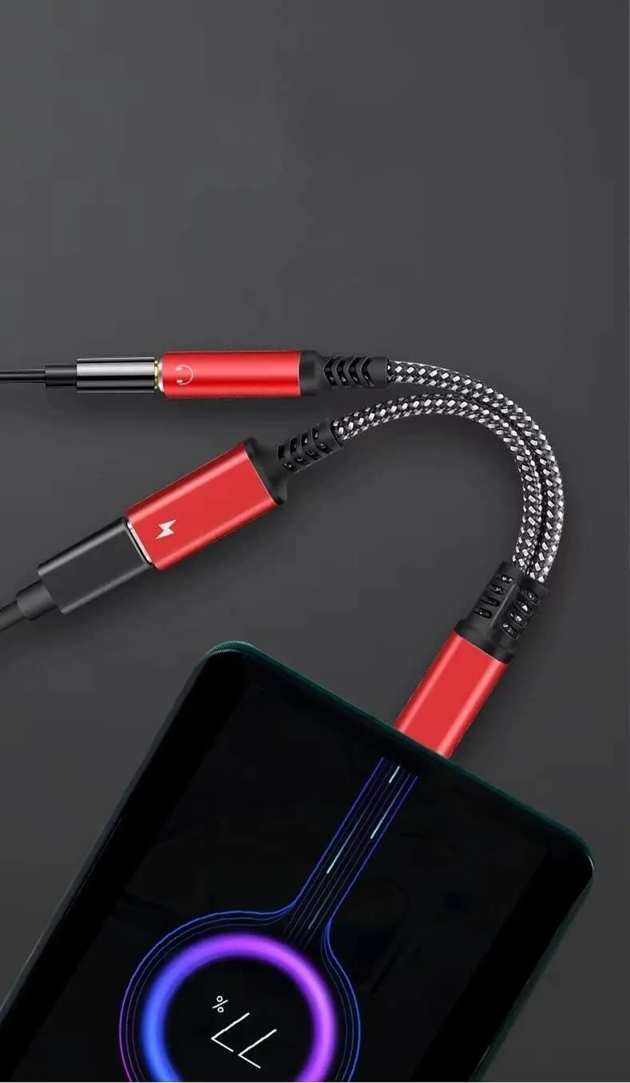 Alt view image 5 of 5 - USB C to 3.5mm Audio Jack and PD Charger Adapter Cable 2-in-1 Splitter Cord Type C to 3.5 mm Headphones Aux with 60W Fast Charging Port Wire