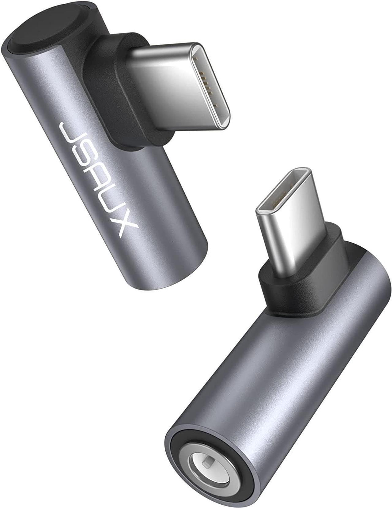 Main image of 2Pack Right Angle USB C to 3.5mm Audio Adapter Type USB C to Headphone Jack Dongle Aux Adapter Compatible with Samsung Galaxy S23 S23+ S23 Ultra S22 S21 S20 iPad Pro MacBook Oneplus -Grey