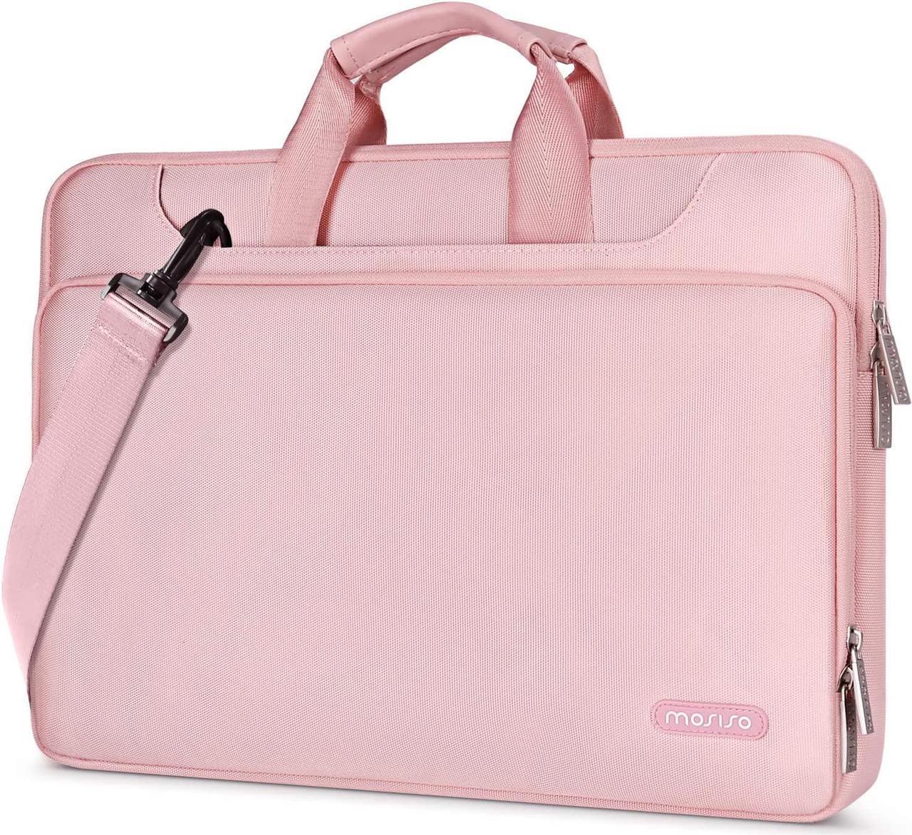 MOSISO 360 Protective Laptop Shoulder Bag Compatible with MacBook Air/Pro,13-13.3 inch Notebook,Compatible with MacBook Pro 14 2023-2021 A2779 M2 A2442 M1,Matching Color Sleeve with Belt, Pink