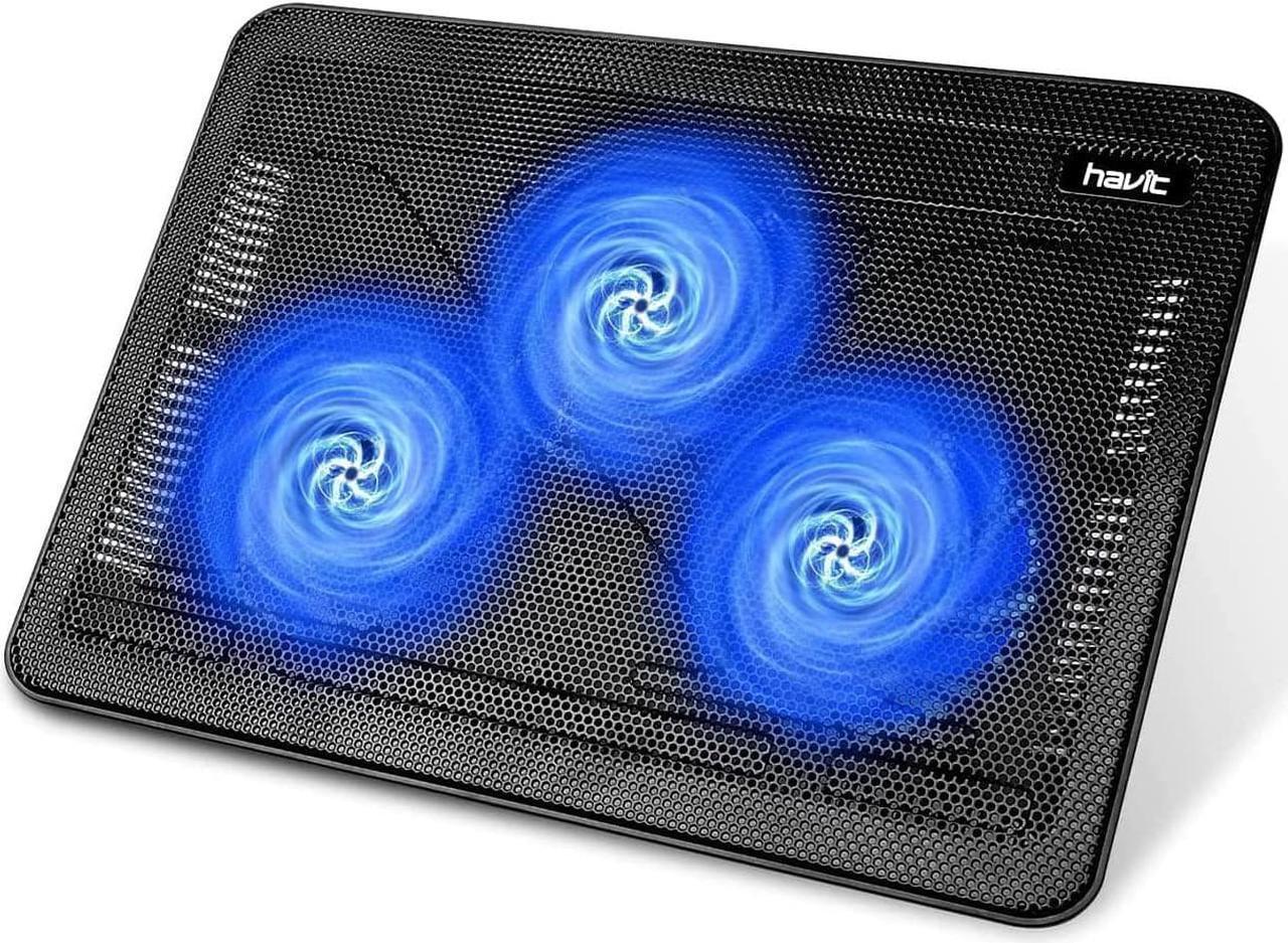 Main image of havit HV-F2056 15.6"-17" Laptop Cooler Cooling Pad - Slim Portable USB Powered (3 Fans), Black/Blue