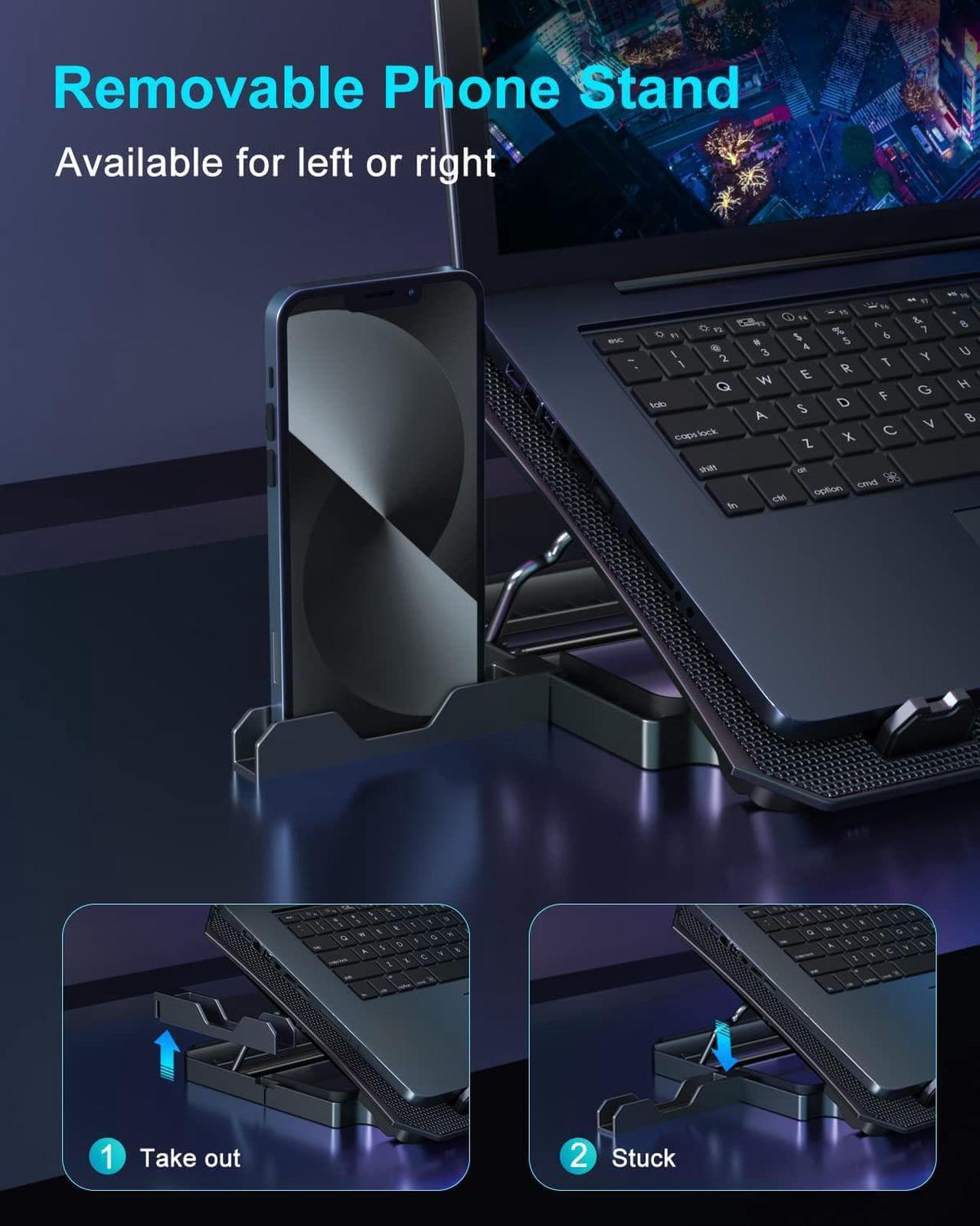 Alt view image 5 of 7 - KeiBn Laptop Cooling Pad, Gaming Laptop Cooler 2 Fans for 10-15.6 Inch Laptops, 5 Height Stands, 2 USB Ports (S039)