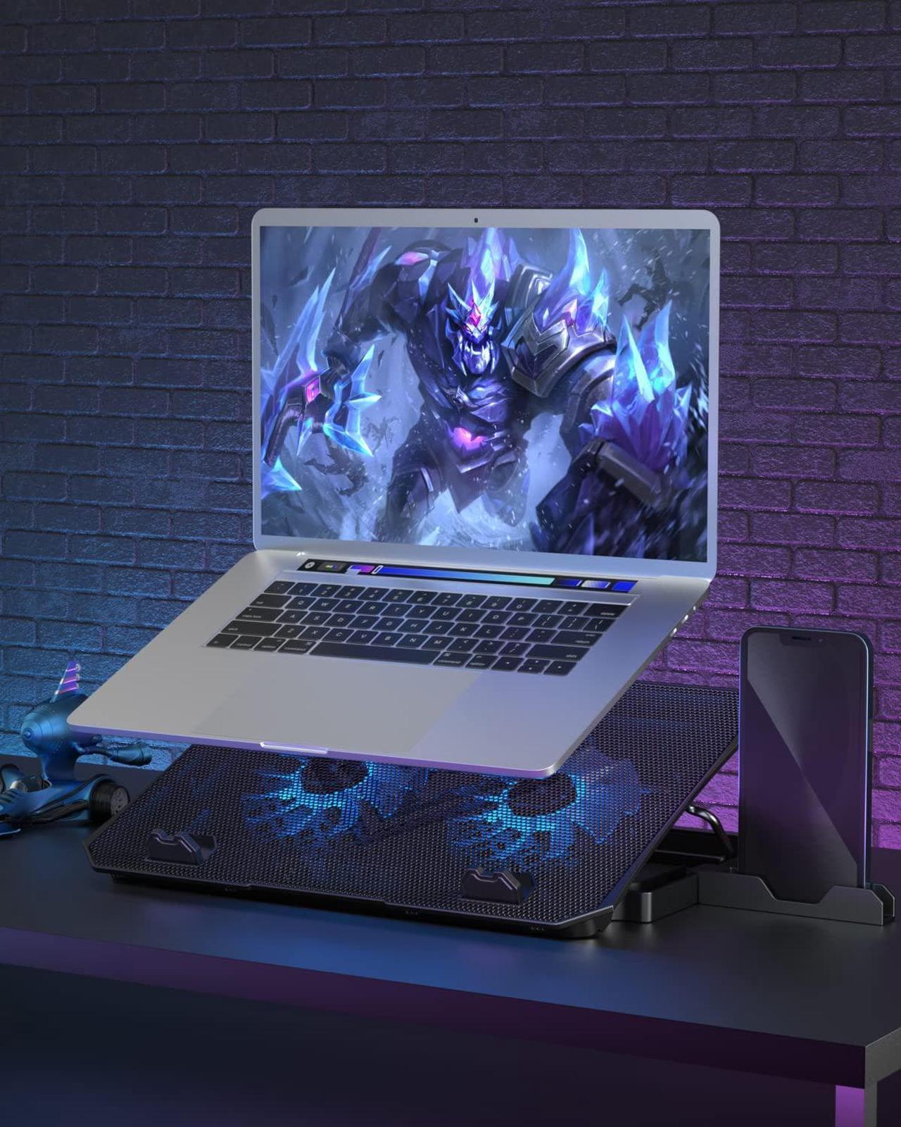 Alt view image 6 of 7 - KeiBn Laptop Cooling Pad, Gaming Laptop Cooler 2 Fans for 10-15.6 Inch Laptops, 5 Height Stands, 2 USB Ports (S039)