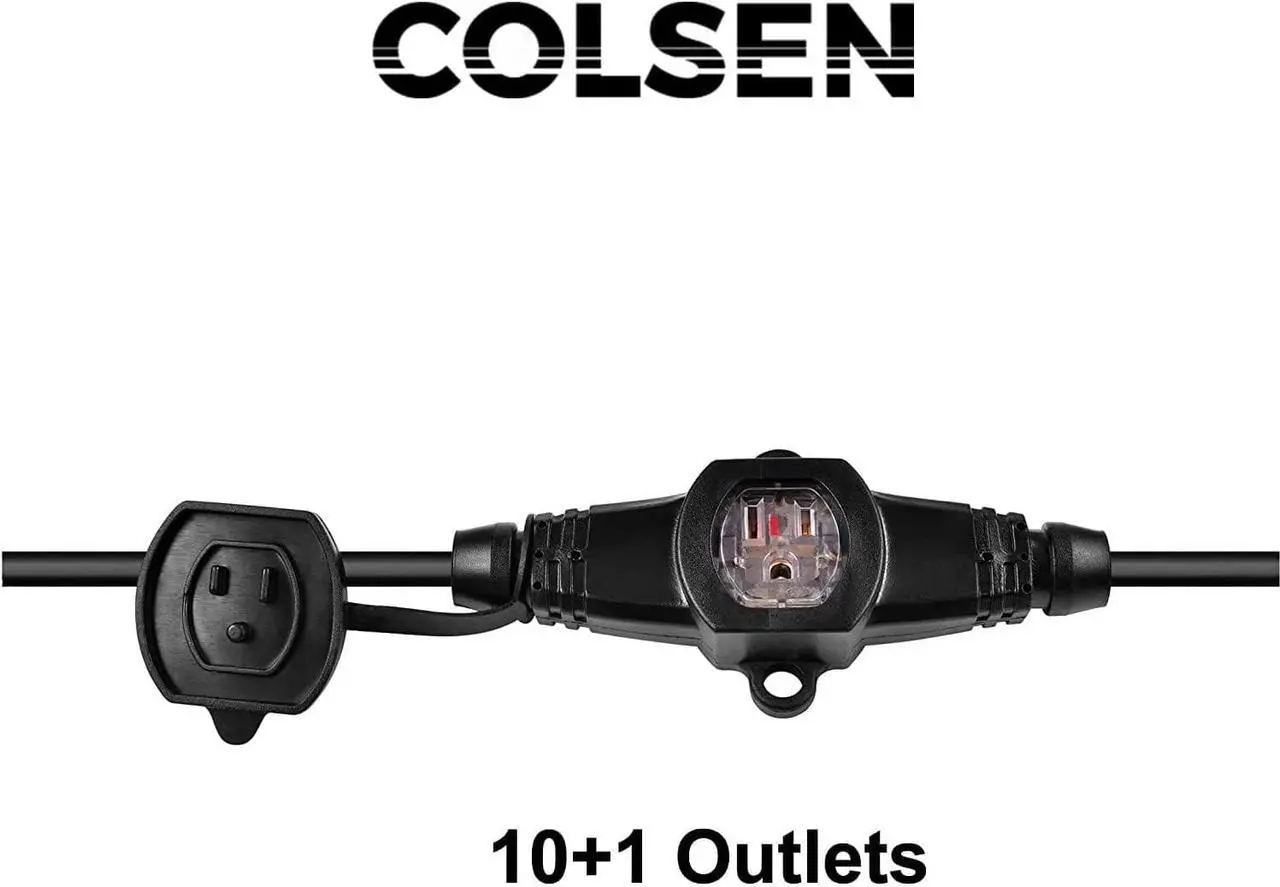 Alt view image 2 of 7 - COLSEN 50FT Power Extension Cord 3 Prong, 11 Nema 5-15R Female Socket - Red LED Indicator, 14 Gauge SJTW Cable Male to Female Connector, Stage Backlines Power Board, UL Listed Multiple Plug Outlet