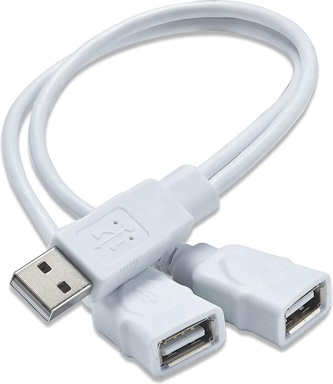 Dual USB Port Cable, USB Male to 2 Dual USB Female,USB Y Splitter hub Power Cord Extension Adapte,Applicable to Lower Power Devices (Data and for Charging)