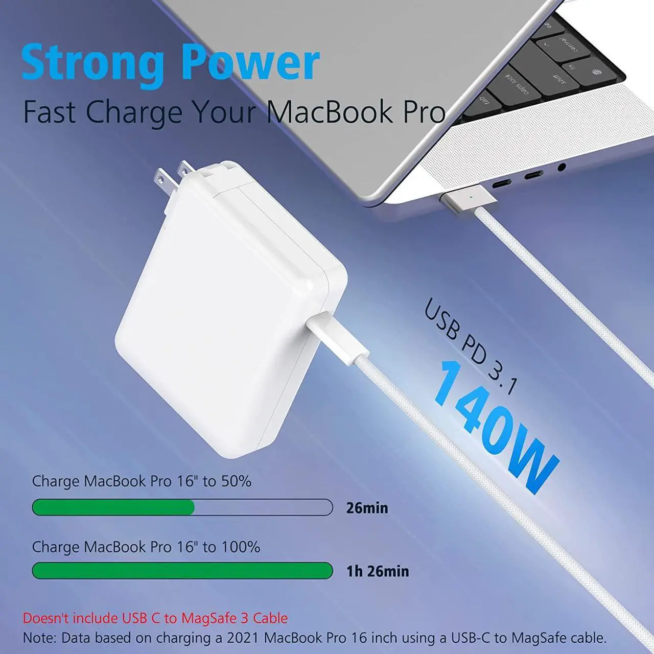 Alt view image 2 of 7 - 140W USB C Charger Power Adapter for MacBook Pro 16 inch 2023 2021, MacBook Pro 14 15 13, MacBook Air, PD 3.1 28V Great for M1 / M2 Laptop, Original Quality, Reduce Battery Aging, Temperature Control