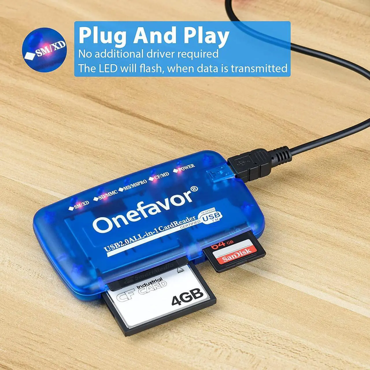 Alt view image 4 of 7 - Onefavor SmartMedia Cards Reader Writer, All-in-1 USB Universal Multi Card Adapter Slim Hub Read Smart Media SD, XD, CF, MMC, MS Pro Duo, Camera Flash Memory Cards Reader for Windows, Mac, Linux