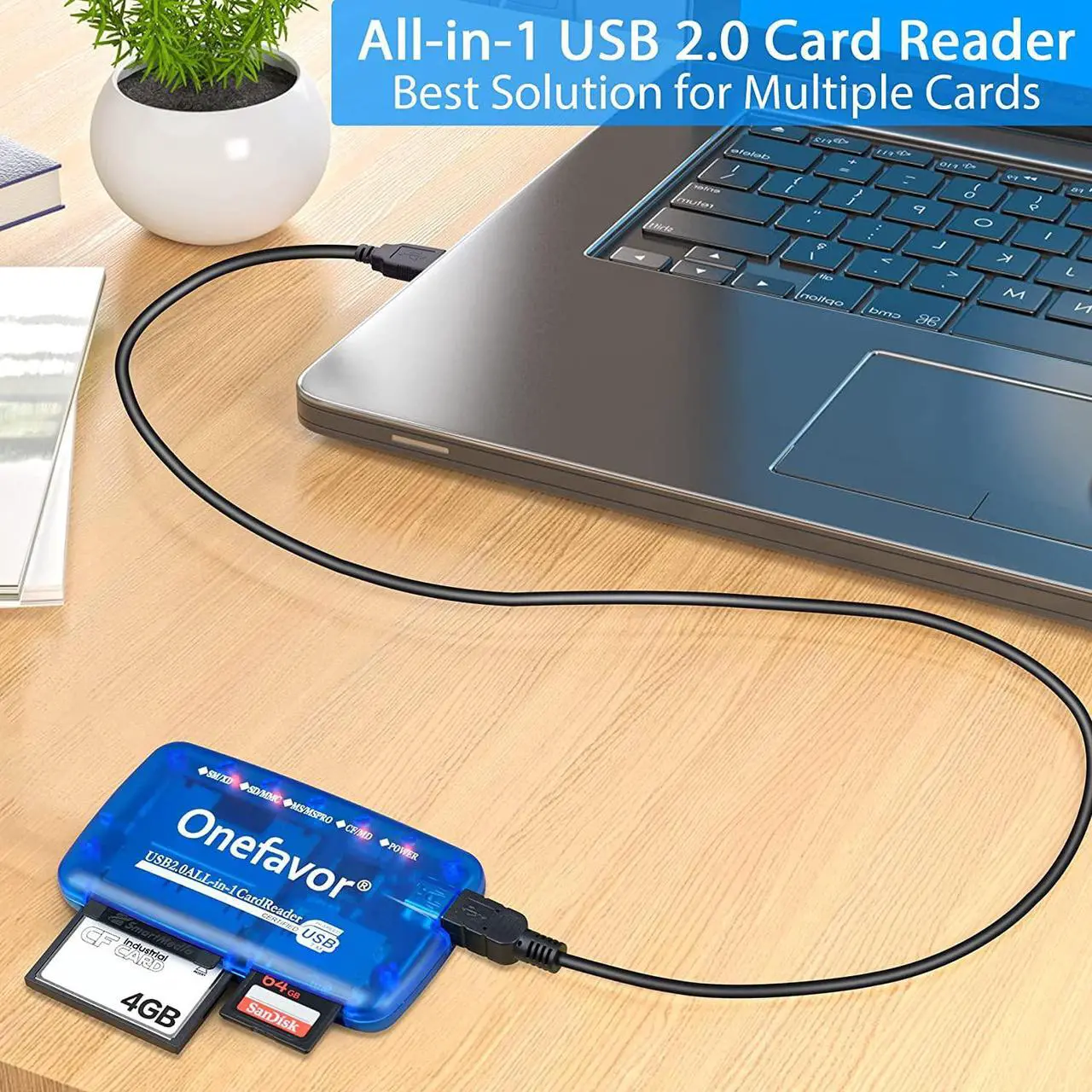 Alt view image 3 of 7 - Onefavor SmartMedia Cards Reader Writer, All-in-1 USB Universal Multi Card Adapter Slim Hub Read Smart Media SD, XD, CF, MMC, MS Pro Duo, Camera Flash Memory Cards Reader for Windows, Mac, Linux