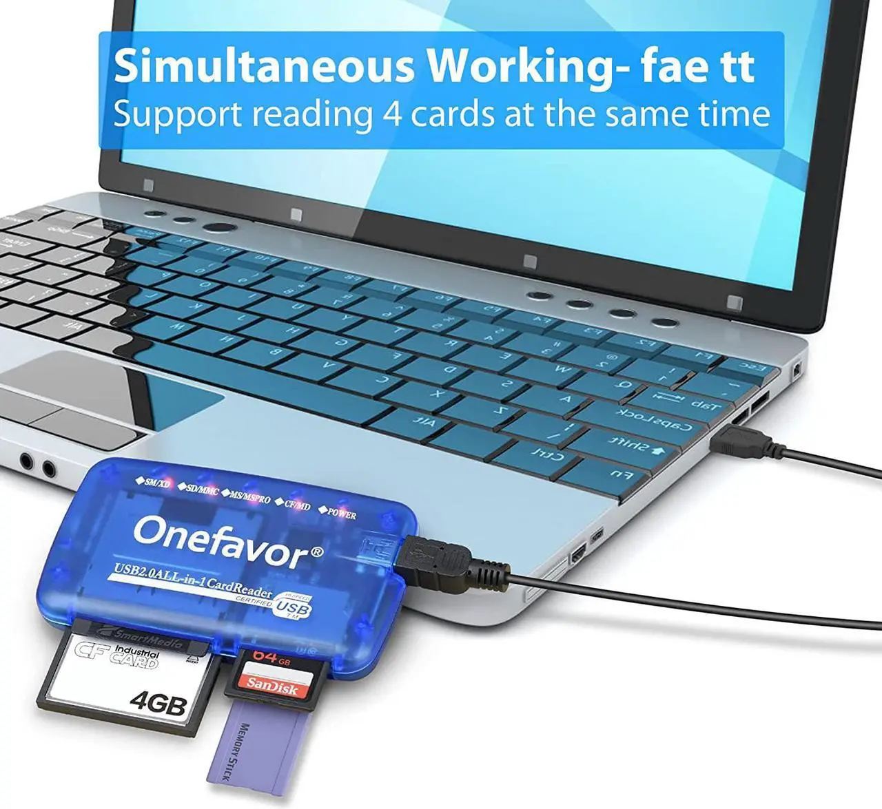 Alt view image 5 of 7 - Onefavor SmartMedia Cards Reader Writer, All-in-1 USB Universal Multi Card Adapter Slim Hub Read Smart Media SD, XD, CF, MMC, MS Pro Duo, Camera Flash Memory Cards Reader for Windows, Mac, Linux
