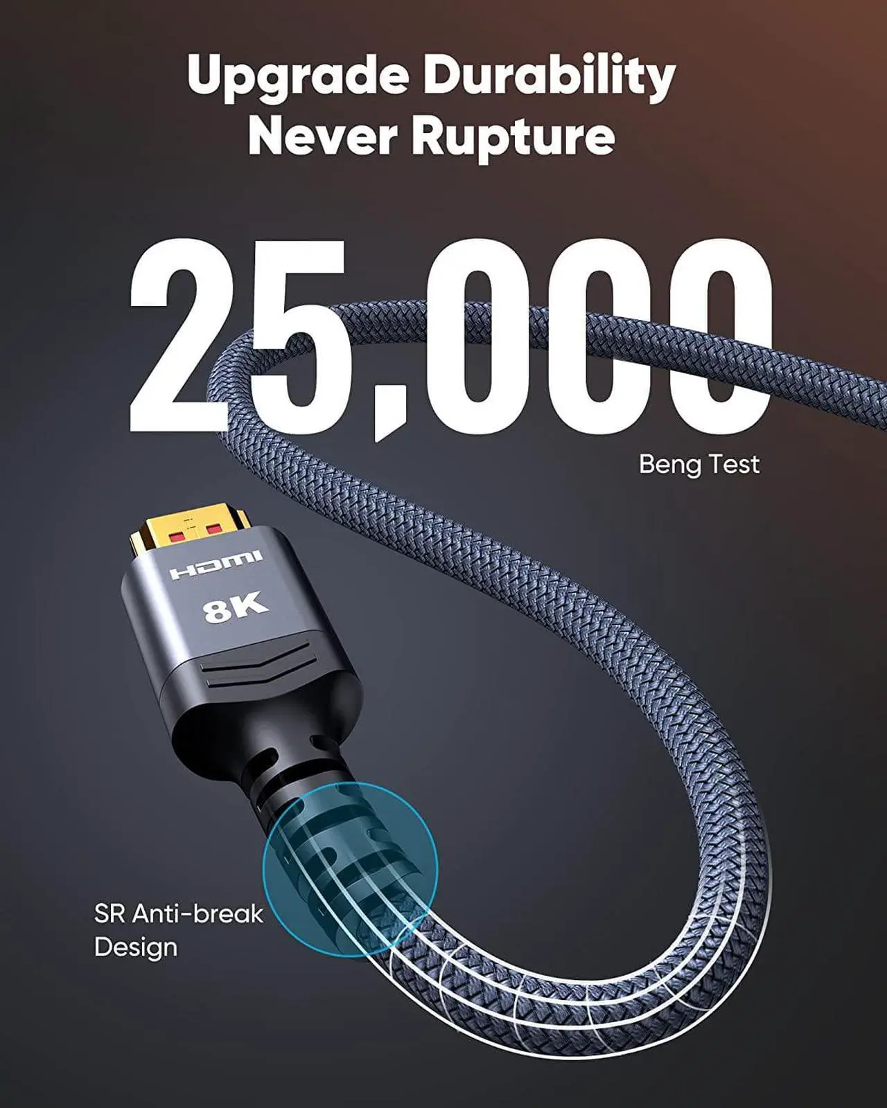 Alt view image 5 of 7 - Highwings 8K@60 Long HDMI Cable 15FT, 48Gbps 2.1 High Speed Gaming HDMI Cord 4K120 144Hz RTX 3090 eARC HDCP 2.2&2.3 Compatible for PS5, SoundBar, AVR, UHD TV
