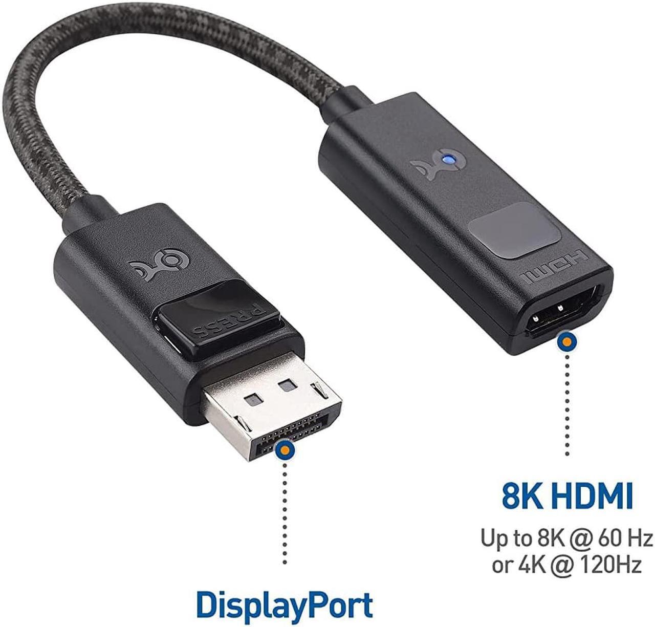 Alt view image 2 of 7 - 8K DisplayPort 1.4 to HDMI 2.1 Adapter with 4K 120Hz / 8K 60Hz 48 Gbps Unidirectional DisplayPort to HDMI 2.1 Cable Adapter in Black Support for RTX 3080/3090 RX 6800/6900 and More