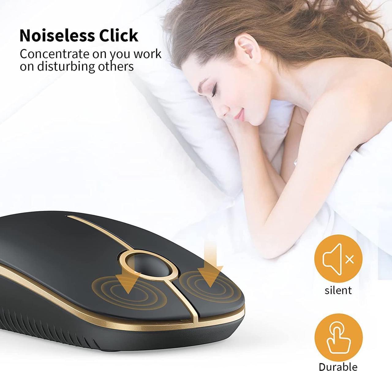 Alt view image 3 of 7 - Silent Wireless Mouse 2.4G Slim Travel Mouse with USB Receiver Quiet Click Protable Computer Mice for Laptop PC Mac Comfortable Texture Black & Gold