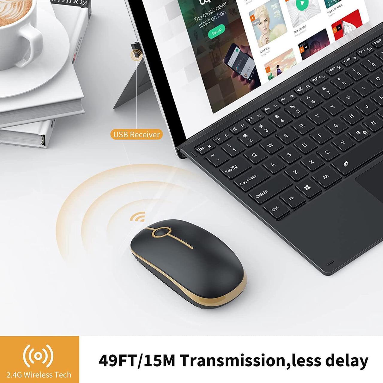 Alt view image 2 of 7 - Silent Wireless Mouse 2.4G Slim Travel Mouse with USB Receiver Quiet Click Protable Computer Mice for Laptop PC Mac Comfortable Texture Black & Gold