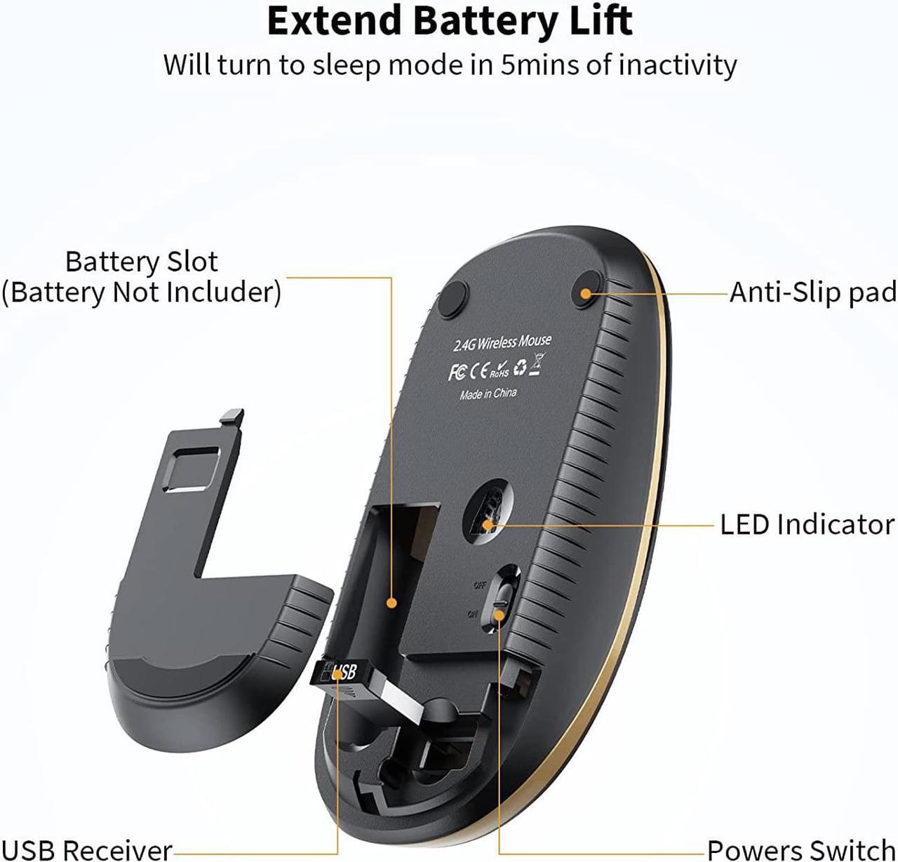 Alt view image 5 of 7 - Silent Wireless Mouse 2.4G Slim Travel Mouse with USB Receiver Quiet Click Protable Computer Mice for Laptop PC Mac Comfortable Texture Black & Gold