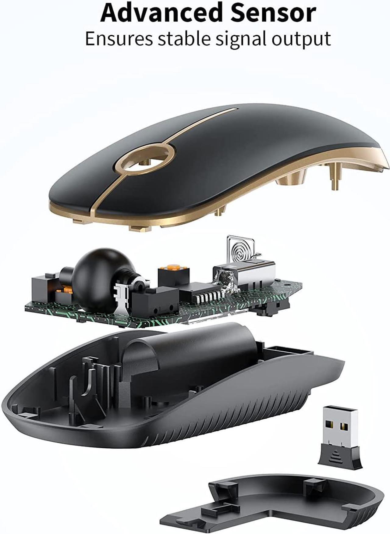 Alt view image 6 of 7 - Silent Wireless Mouse 2.4G Slim Travel Mouse with USB Receiver Quiet Click Protable Computer Mice for Laptop PC Mac Comfortable Texture Black & Gold