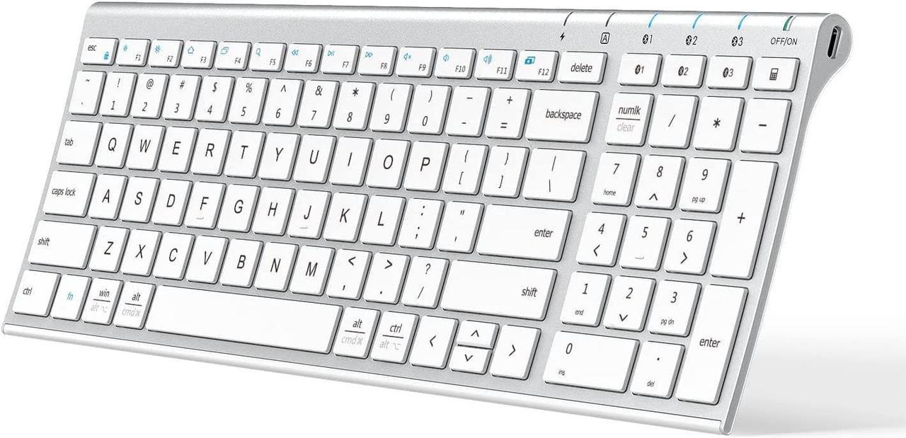 iClever BK10 Bluetooth Keyboard, Multi Device Keyboard Rechargeable Bluetooth 5.1 with Number Pad Ergonomic Design Full Size Stable Connection Keyboard for iPad, iPhone, Mac, iOS, Android, Windows