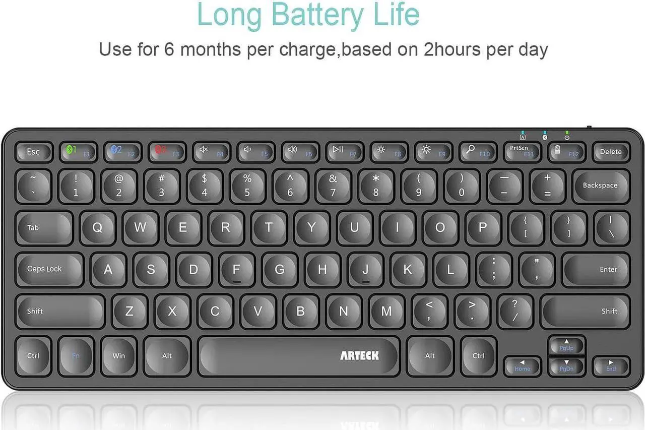 Alt view image 4 of 7 - Arteck Universal Multi-Device Bluetooth Keyboard Ultra Slim and Compact Wireless Bluetooth Keyboard with Media Hotkeys for Windows iOS iPad OS Android Computer Desktop Laptop Surface Tablet Smartphone
