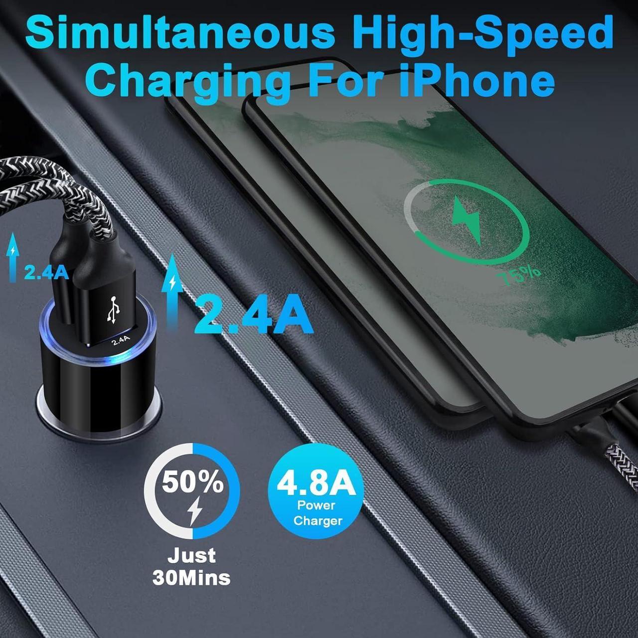 Alt view image 2 of 7 - Car Charger Adapter, 5Pack 4.8A Dual Port Fast Charge Car Phone Charger USB Lighter Plug Cigarette Charger for iPhone 15 14 13 12 11 Pro Max SE XR XS X 8 7 6,Samsung Galaxy S23 S22 S21 S20 S10 S9 S8
