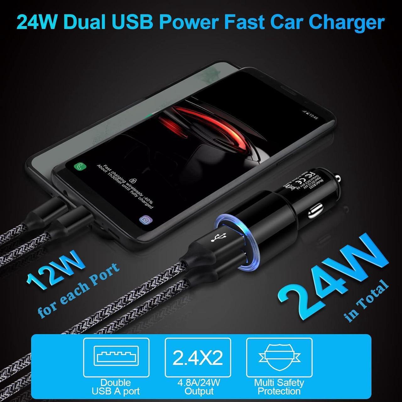 Alt view image 3 of 7 - Car Charger Adapter, 5Pack 4.8A Dual Port Fast Charge Car Phone Charger USB Lighter Plug Cigarette Charger for iPhone 15 14 13 12 11 Pro Max SE XR XS X 8 7 6,Samsung Galaxy S23 S22 S21 S20 S10 S9 S8