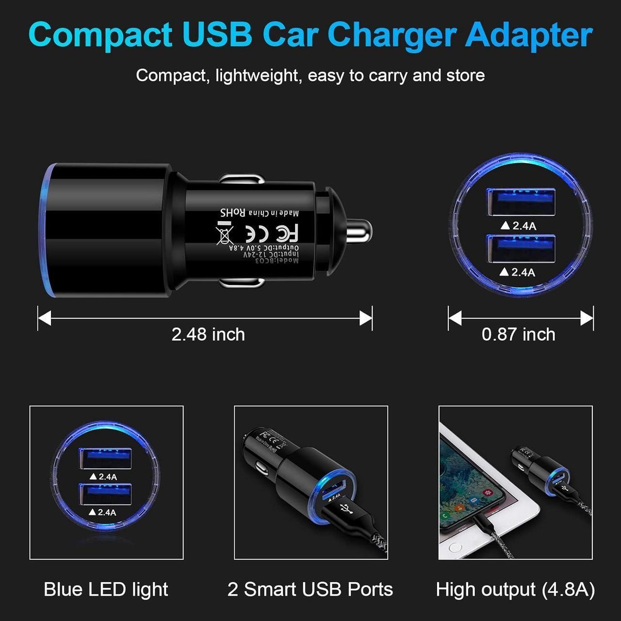 Alt view image 5 of 7 - Car Charger Adapter, 5Pack 4.8A Dual Port Fast Charge Car Phone Charger USB Lighter Plug Cigarette Charger for iPhone 15 14 13 12 11 Pro Max SE XR XS X 8 7 6,Samsung Galaxy S23 S22 S21 S20 S10 S9 S8