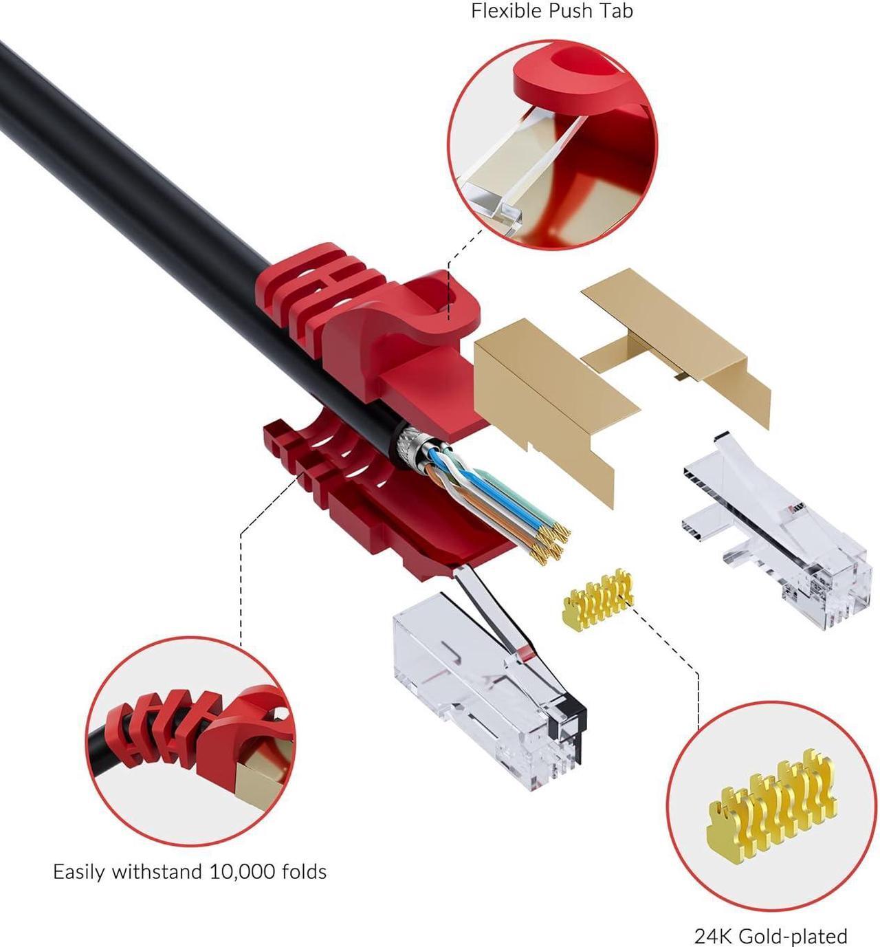 Alt view image 3 of 6 - Cat 6E Cat 7 Outdoor Ethernet Cable 200 FT,Adoreen 10Gbps Heavy-Duty Shielded Internet Cable From 25-300FT,POE,SFTP,Waterproof Direct Burial&Indoor,Cat6A Cat7 Copper Network Cable RJ45 Patch Cord+Ties
